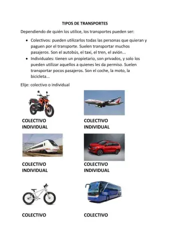 Transportes: individuales-colectivos mercancías-personas