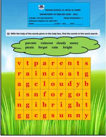 Word search- The Red Raincoat