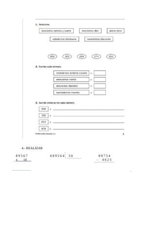 Números 3 cifras.Lectura y cálculo