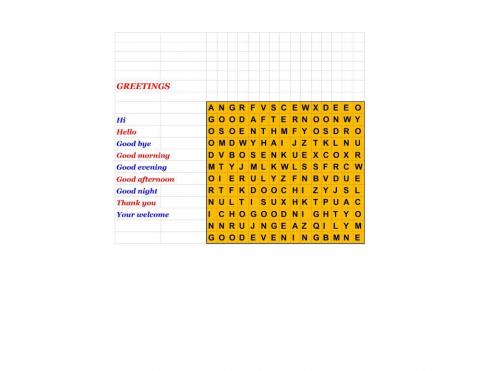 Wordsearch - GESE 1 - Greetings
