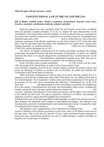 Constitutional Law in the UK and the USA