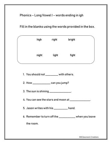 Long Vowel I - igh
