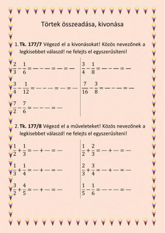 Törtek összeadása, kivonása