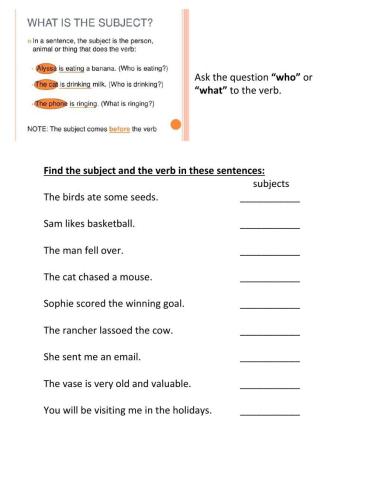 Subject in a sentence