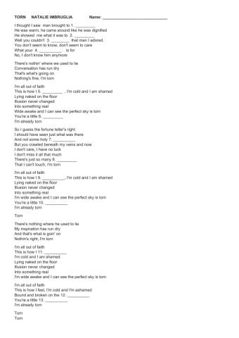 Song  -Torn- by Natalie Imbruglia