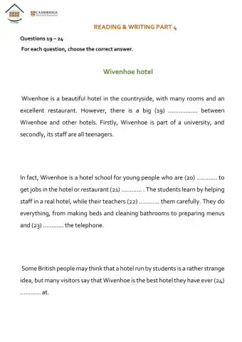 KET reading and writing part 4