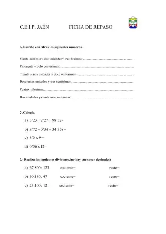 Ficha repaso Matemáticas