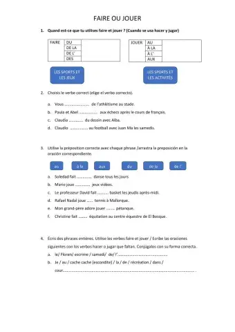 Faire ou jouer + SPORTS ET ACTIVITÉS