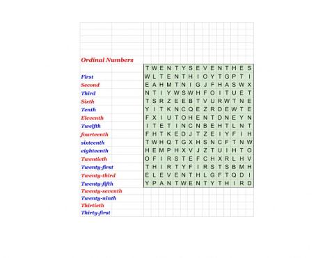 Wordsearch - GESE 3- Ordinal Numbers