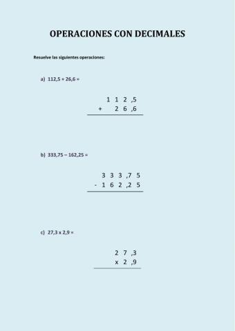 Operaciones con decimales