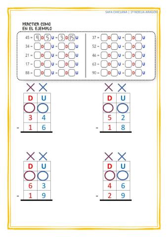 3.Resta con llevada y descomposición