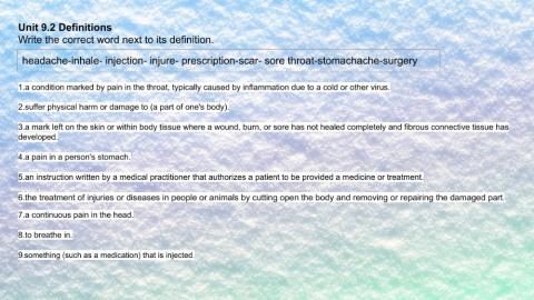 Unit 9.2 Definitions