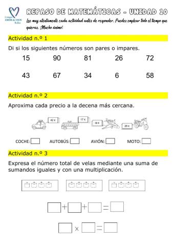 Repaso unidad 10 Matemáticas 2.º primaria