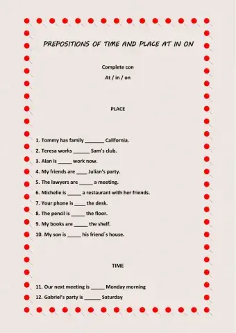 Prepositions of tiem and place
