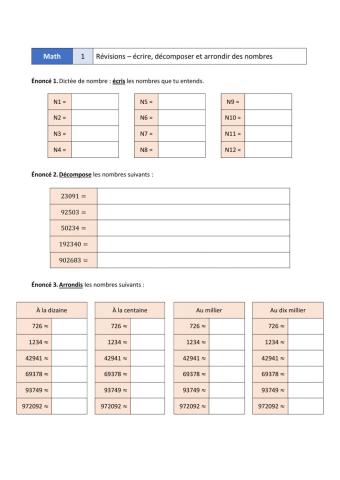 Révisions - 1 - les nombres