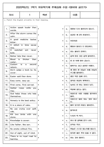 남산중 1학년 주제선택 - 속담