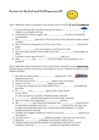 Revision for the final test gold experience b1+