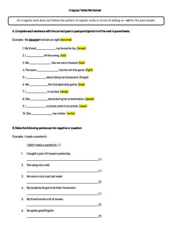 Past Simple Irregular verbs
