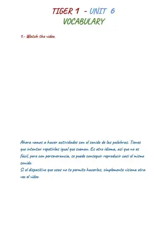 Tiger 1 Unit 6 Vocabulary Listening and speaking