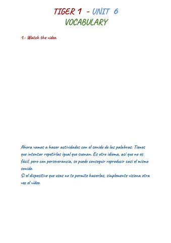 Tiger 1 Unit 6 Vocabulary Listening and speaking