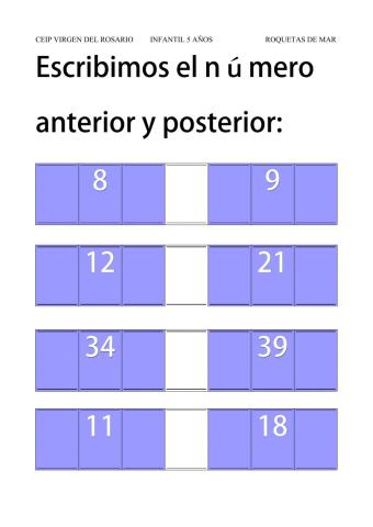 Escribimos el número anterior y posterior