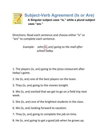 Is and Are worksheet