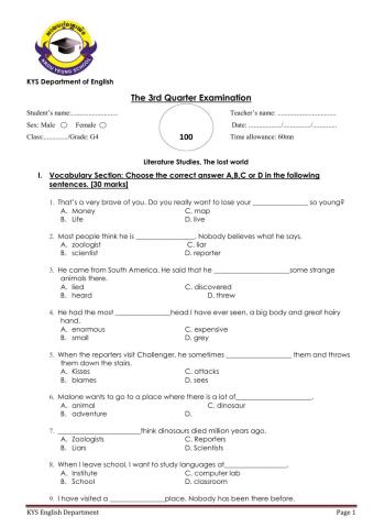Literature G4FF-3rd term exams