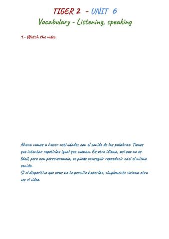 Tiger 2 Unit 6 Vocabulary Listening Speaking