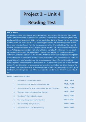 Project 3 Unit 4 Reading Test