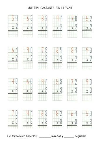 Multiplicaciones sin llevar tablas del 2 y del 3