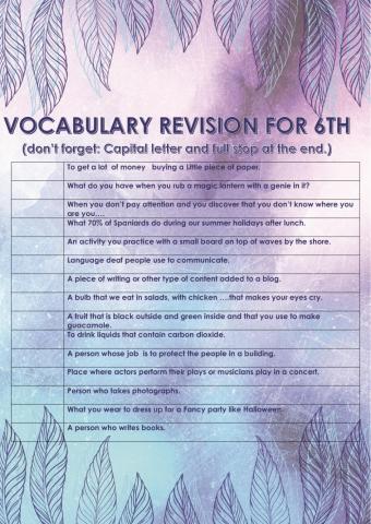Revision vocabulary for 6th graders.