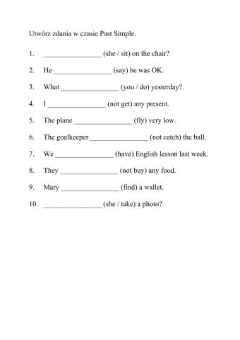 Past Simple - irregular - sentences