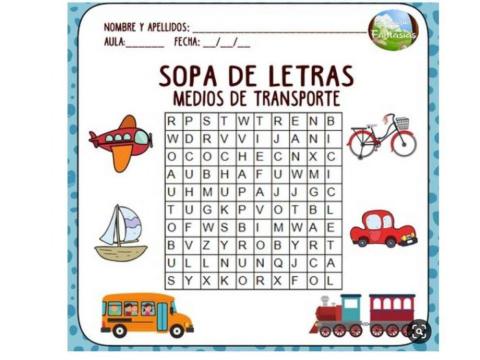 Sopa de letras de medios de transporte