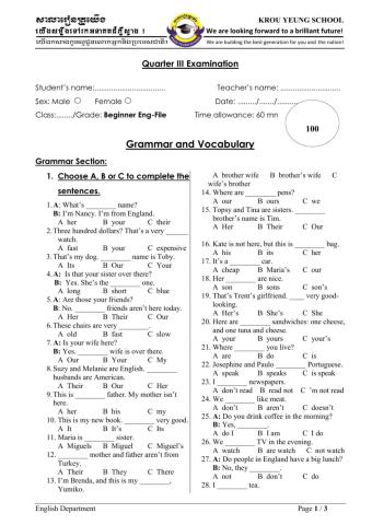 Grammar & Vocab G3EF-3rd term exams