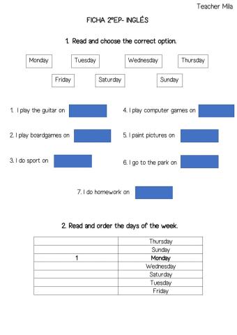 Days of the week and free-time activities sheet
