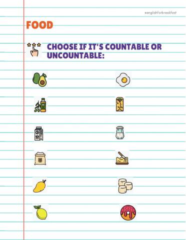 Food. Countable and uncountable nouns (2).