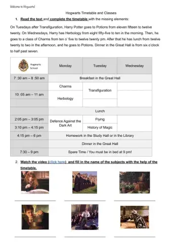 Harry Potter timetable