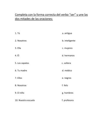 Completar las oraciones y unirlas