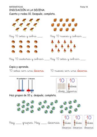 Matemáticas-Ficha 18-Iniciación a la decena