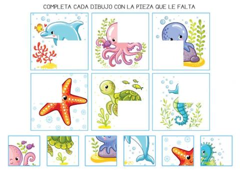 Dibujos incompletos. Animales marinos.