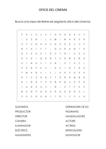 Sopa de lletres dels oficis del cinema