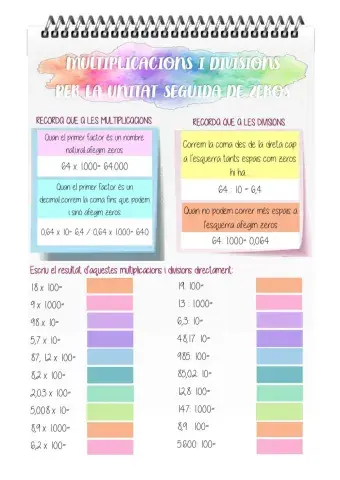 Multiplicacions i divisions per la unitat seguida de zeros