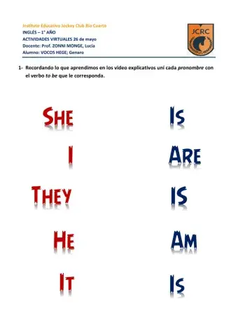 1° Año - Genaro Vocos 26-05 - Verbo To be - Adjetives 