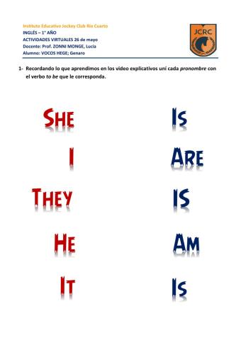 1° Año - Genaro Vocos 26-05 - Verbo To be - Adjetives 