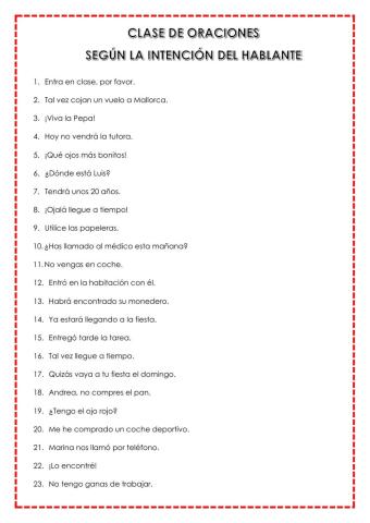 Clases de oraciones