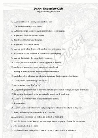 Poetry Vocabulary Quiz