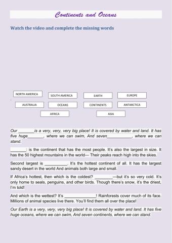 Continents and oceans
