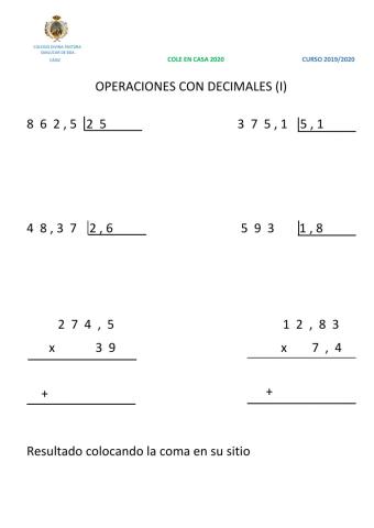 Operaciones con decimales I