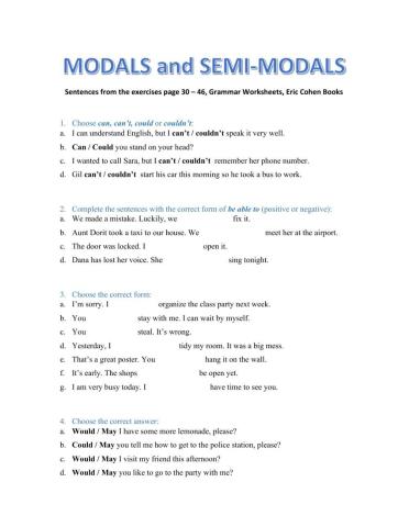 Modals and Semi-modals