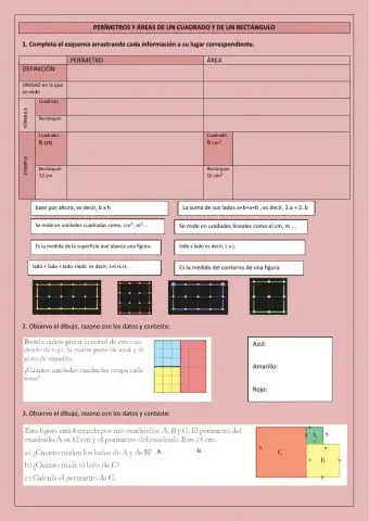 Perímetro y área de un cuadrado y rectángulo